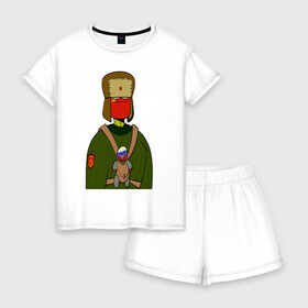 Женская пижама с шортиками хлопок с принтом СountryHumans - Россия в Тюмени, 100% хлопок | футболка прямого кроя, шорты свободные с широкой мягкой резинкой | country humans | интернет приколы | мемы | прикольные картинки | россия | сountryhumans | ссср