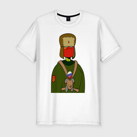 Мужская футболка хлопок Slim с принтом СountryHumans - Россия в Тюмени, 92% хлопок, 8% лайкра | приталенный силуэт, круглый вырез ворота, длина до линии бедра, короткий рукав | country humans | интернет приколы | мемы | прикольные картинки | россия | сountryhumans | ссср