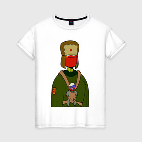 Женская футболка хлопок с принтом СountryHumans - Россия в Тюмени, 100% хлопок | прямой крой, круглый вырез горловины, длина до линии бедер, слегка спущенное плечо | country humans | интернет приколы | мемы | прикольные картинки | россия | сountryhumans | ссср