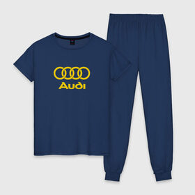 Женская пижама хлопок с принтом Audi GOLD в Тюмени, 100% хлопок | брюки и футболка прямого кроя, без карманов, на брюках мягкая резинка на поясе и по низу штанин | audi | auto | quattro | авто | автомобиль | ауди | марка | машина