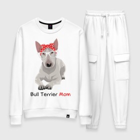 Женский костюм хлопок с принтом Bull terrier Mom в Тюмени, 100% хлопок | на свитшоте круглая горловина, мягкая резинка по низу. Брюки заужены к низу, на них два вида карманов: два 