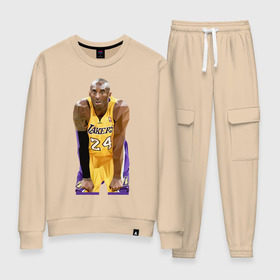Женский костюм хлопок с принтом Kobe Bryant Lakers 24 в Тюмени, 100% хлопок | на свитшоте круглая горловина, мягкая резинка по низу. Брюки заужены к низу, на них два вида карманов: два 