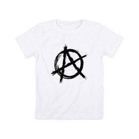 Детская футболка хлопок с принтом АНАРХИЯ в Тюмени, 100% хлопок | круглый вырез горловины, полуприлегающий силуэт, длина до линии бедер | anarchy | riot | rock | анархия | бунт | знаки | музыка | панки | рок | символ