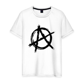 Мужская футболка хлопок с принтом АНАРХИЯ в Тюмени, 100% хлопок | прямой крой, круглый вырез горловины, длина до линии бедер, слегка спущенное плечо. | anarchy | riot | rock | анархия | бунт | знаки | музыка | панки | рок | символ