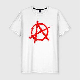 Мужская футболка хлопок Slim с принтом АНАРХИЯ в Тюмени, 92% хлопок, 8% лайкра | приталенный силуэт, круглый вырез ворота, длина до линии бедра, короткий рукав | anarchy | riot | rock | анархия | бунт | знаки | музыка | панки | рок | символ