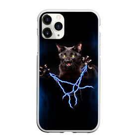 Чехол для iPhone 11 Pro матовый с принтом Грозовой кошак(громовержец) в Тюмени, Силикон |  | грозовой | громовержец | кот | кошак | молнии | разряды | черный