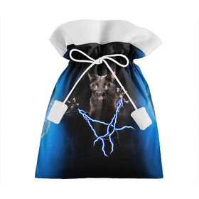 Подарочный 3D мешок с принтом Грозовой кошак(громовержец) в Тюмени, 100% полиэстер | Размер: 29*39 см | Тематика изображения на принте: грозовой | громовержец | кот | кошак | молнии | разряды | черный