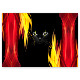 Поздравительная открытка с принтом Грозовой кошак в Тюмени, 100% бумага | плотность бумаги 280 г/м2, матовая, на обратной стороне линовка и место для марки
 | глаза | грозовой | кот | кошак | молнии | пламя | разряды | черный