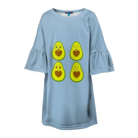 Детское платье 3D с принтом Авокадо в Тюмени, 100% полиэстер | прямой силуэт, чуть расширенный к низу. Круглая горловина, на рукавах — воланы | авокадо | авокадо с сердечком | авокадо сердечко | авокадо сердце | авокадо эмоции | сердечко | четыре | четыре авокадо