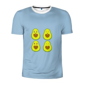 Мужская футболка 3D спортивная с принтом Авокадо в Тюмени, 100% полиэстер с улучшенными характеристиками | приталенный силуэт, круглая горловина, широкие плечи, сужается к линии бедра | Тематика изображения на принте: авокадо | авокадо с сердечком | авокадо сердечко | авокадо сердце | авокадо эмоции | сердечко | четыре | четыре авокадо