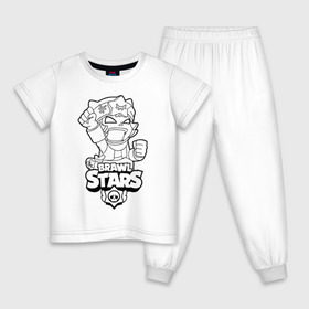Детская пижама хлопок с принтом Brawl Stars SANDY (раскраска) в Тюмени, 100% хлопок |  брюки и футболка прямого кроя, без карманов, на брюках мягкая резинка на поясе и по низу штанин
 | Тематика изображения на принте: brawl | brawl stars | crow | leon | sally | shark | stars | акула | бравл | бравл старс | браво старс | игра | компьютерная | кров | леон | леон акула | раскраска | старс | шарк