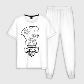 Мужская пижама хлопок с принтом Brawl Stars LEON (раскраска) в Тюмени, 100% хлопок | брюки и футболка прямого кроя, без карманов, на брюках мягкая резинка на поясе и по низу штанин
 | 