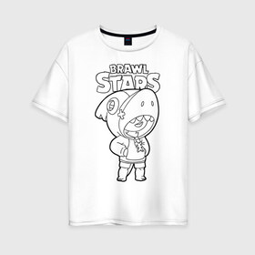 Женская футболка хлопок Oversize с принтом Brawl Stars LEON (раскраска) в Тюмени, 100% хлопок | свободный крой, круглый ворот, спущенный рукав, длина до линии бедер
 | brawl | brawl stars | crow | leon | sally | shark | stars | акула | бравл | бравл старс | браво старс | игра | компьютерная | кров | леон | леон акула | раскраска | старс | шарк