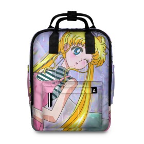Женский рюкзак 3D с принтом Sailor Moon в Тюмени, 100% полиэстер | лямки с регулируемой длиной, сверху ручки, чтобы рюкзак нести как сумку. Основное отделение закрывается на молнию, как и внешний карман. Внутри два дополнительных кармана, один из которых закрывается на молнию. По бокам два дополнительных кармашка, куда поместится маленькая бутылочка
 | Тематика изображения на принте: baby | bunny | girl | like | pink | sailormoon | usagi | вода капли | воин | волосы | глаза | девушка | дождь | зайчик | зонтик | котик | кролик | лето | луна | малышка | матроска | небо | облака | природа | радуга | розовый