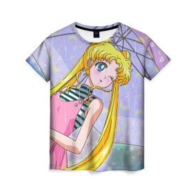 Женская футболка 3D с принтом Sailor Moon в Тюмени, 100% полиэфир ( синтетическое хлопкоподобное полотно) | прямой крой, круглый вырез горловины, длина до линии бедер | baby | bunny | girl | like | pink | sailormoon | usagi | вода капли | воин | волосы | глаза | девушка | дождь | зайчик | зонтик | котик | кролик | лето | луна | малышка | матроска | небо | облака | природа | радуга | розовый