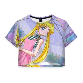 Женская футболка Crop-top 3D с принтом Sailor Moon в Тюмени, 100% полиэстер | круглая горловина, длина футболки до линии талии, рукава с отворотами | baby | bunny | girl | like | pink | sailormoon | usagi | вода капли | воин | волосы | глаза | девушка | дождь | зайчик | зонтик | котик | кролик | лето | луна | малышка | матроска | небо | облака | природа | радуга | розовый