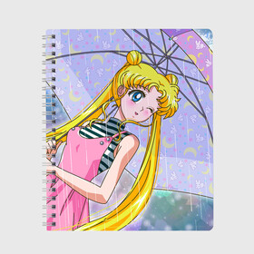 Тетрадь с принтом Sailor Moon в Тюмени, 100% бумага | 48 листов, плотность листов — 60 г/м2, плотность картонной обложки — 250 г/м2. Листы скреплены сбоку удобной пружинной спиралью. Уголки страниц и обложки скругленные. Цвет линий — светло-серый
 | Тематика изображения на принте: baby | bunny | girl | like | pink | sailormoon | usagi | вода капли | воин | волосы | глаза | девушка | дождь | зайчик | зонтик | котик | кролик | лето | луна | малышка | матроска | небо | облака | природа | радуга | розовый