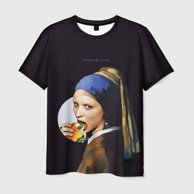 Мужская футболка 3D с принтом Het meisje met de parel в Тюмени, 100% полиэфир | прямой крой, круглый вырез горловины, длина до линии бедер | бургер | девушка с жемчужиной | девушка с жемчужной серёжкой | картина | мара | руни мара | серёжка | ян вермеер