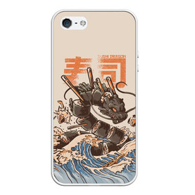 Чехол для iPhone 5/5S матовый с принтом Sushi dragon в Тюмени, Силикон | Область печати: задняя сторона чехла, без боковых панелей | волны | дракон | суши | суши дракон | японские волны | японский дракон