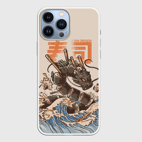 Чехол для iPhone 13 Pro Max с принтом Sushi dragon в Тюмени,  |  | Тематика изображения на принте: волны | дракон | суши | суши дракон | японские волны | японский дракон