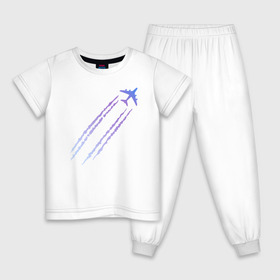 Детская пижама хлопок с принтом Самолёт в Тюмени, 100% хлопок |  брюки и футболка прямого кроя, без карманов, на брюках мягкая резинка на поясе и по низу штанин
 | путешествие | путешествия | самолёт | след от самолёта