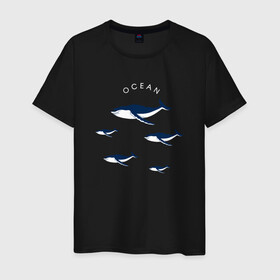 Мужская футболка хлопок с принтом Ocean в Тюмени, 100% хлопок | прямой крой, круглый вырез горловины, длина до линии бедер, слегка спущенное плечо. | касатки | киты | киты в океане | морские звери | океан