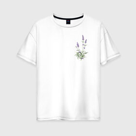 Женская футболка хлопок Oversize с принтом Lavanda в Тюмени, 100% хлопок | свободный крой, круглый ворот, спущенный рукав, длина до линии бедер
 | лаванда | лавандовые цветы | милота | нежность | цветочки | цветы