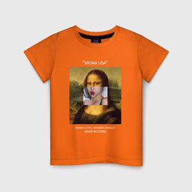 Детская футболка хлопок с принтом Mona Lisa в Тюмени, 100% хлопок | круглый вырез горловины, полуприлегающий силуэт, длина до линии бедер | mona lisa | изготовлена в китае | картина | мона лиза | современное искусство