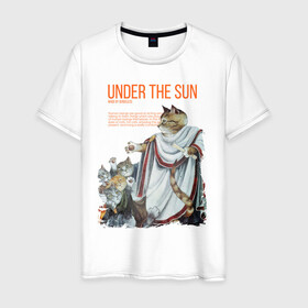 Мужская футболка хлопок с принтом Under the Sun в Тюмени, 100% хлопок | прямой крой, круглый вырез горловины, длина до линии бедер, слегка спущенное плечо. | cat | cats | sun | sun day | античность | кот | котики | солнце