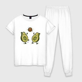 Женская пижама хлопок с принтом Авокадик в Тюмени, 100% хлопок | брюки и футболка прямого кроя, без карманов, на брюках мягкая резинка на поясе и по низу штанин | avocado | vegan | vegetarian | авокадо | веган | вегетарианство