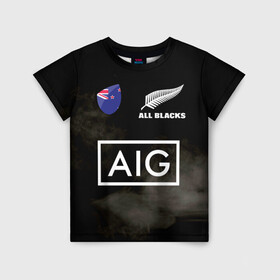 Детская футболка 3D с принтом ALL BLACKS в Тюмени, 100% гипоаллергенный полиэфир | прямой крой, круглый вырез горловины, длина до линии бедер, чуть спущенное плечо, ткань немного тянется | all blacks | new zealandd | rugby | новая зеландия | олл блэкс | регби | хака