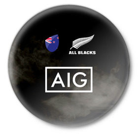 Значок с принтом ALL BLACKS в Тюмени,  металл | круглая форма, металлическая застежка в виде булавки | Тематика изображения на принте: all blacks | new zealandd | rugby | новая зеландия | олл блэкс | регби | хака