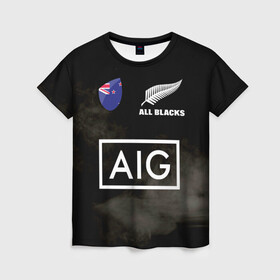 Женская футболка 3D с принтом ALL BLACKS в Тюмени, 100% полиэфир ( синтетическое хлопкоподобное полотно) | прямой крой, круглый вырез горловины, длина до линии бедер | all blacks | new zealandd | rugby | новая зеландия | олл блэкс | регби | хака