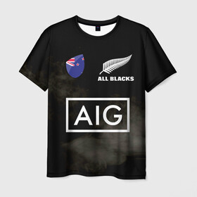 Мужская футболка 3D с принтом ALL BLACKS в Тюмени, 100% полиэфир | прямой крой, круглый вырез горловины, длина до линии бедер | all blacks | new zealandd | rugby | новая зеландия | олл блэкс | регби | хака