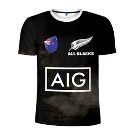 Мужская футболка 3D спортивная с принтом ALL BLACKS в Тюмени, 100% полиэстер с улучшенными характеристиками | приталенный силуэт, круглая горловина, широкие плечи, сужается к линии бедра | Тематика изображения на принте: all blacks | new zealandd | rugby | новая зеландия | олл блэкс | регби | хака