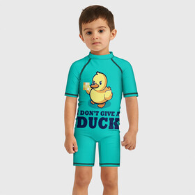 Детский купальный костюм 3D с принтом Утёнок в Тюмени, Полиэстер 85%, Спандекс 15% | застежка на молнии на спине | i do not give | i dont give a duck | mem | злая утка | мем | мне плевать | мне плевать на утку | смешная надпись | стеб | утенок | утка | уточка