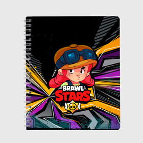 Тетрадь с принтом Jessie brawl stars в Тюмени, 100% бумага | 48 листов, плотность листов — 60 г/м2, плотность картонной обложки — 250 г/м2. Листы скреплены сбоку удобной пружинной спиралью. Уголки страниц и обложки скругленные. Цвет линий — светло-серый
 | brawl | brawl stars | brawlstars | brawl_stars | jessie | бравл | бравлстарс | ворон | джеси | джесси