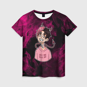 Женская футболка 3D с принтом LIL PEEP в Тюмени, 100% полиэфир ( синтетическое хлопкоподобное полотно) | прямой крой, круглый вырез горловины, длина до линии бедер | lil peep | lil prince | pink | зарубежная музыка | лил пип | маленький принц