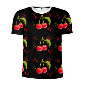Мужская футболка 3D спортивная с принтом Вишенки в Тюмени, 100% полиэстер с улучшенными характеристиками | приталенный силуэт, круглая горловина, широкие плечи, сужается к линии бедра | брызги | вишня | красный | сочно | ягода