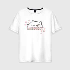 Женская футболка хлопок Oversize с принтом Bongo Cat в Тюмени, 100% хлопок | свободный крой, круглый ворот, спущенный рукав, длина до линии бедер
 | bongo cat | кот | котики | мемы
