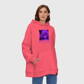 Худи SuperOversize хлопок с принтом Cute but psycho в Тюмени, 70% хлопок, 30% полиэстер, мягкий начес внутри | карман-кенгуру, эластичная резинка на манжетах и по нижней кромке, двухслойный капюшон
 | Тематика изображения на принте: anime | cute but psycho | аниме | арт | девушка | иероглифы | манга | милый но псих | надпись на японском | прикольная надпись | тян | фиолетовый