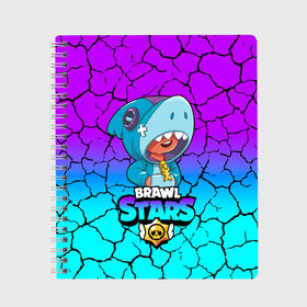 Тетрадь с принтом Brawl stars leon shark в Тюмени, 100% бумага | 48 листов, плотность листов — 60 г/м2, плотность картонной обложки — 250 г/м2. Листы скреплены сбоку удобной пружинной спиралью. Уголки страниц и обложки скругленные. Цвет линий — светло-серый
 | bea | bib | brawl stars | crow | el brown | leon | max | nita | sally leon | shark | акула | биа | биби | бравл старс | ворон | игра | леон | макс | нита | оборотень | салли леон | сэлли леон | шарк | эл браун