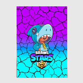 Постер с принтом Brawl stars leon shark. в Тюмени, 100% бумага
 | бумага, плотность 150 мг. Матовая, но за счет высокого коэффициента гладкости имеет небольшой блеск и дает на свету блики, но в отличии от глянцевой бумаги не покрыта лаком | bea | bib | brawl stars | crow | el brown | leon | max | nita | sally leon | shark | акула | биа | биби | бравл старс | ворон | игра | леон | макс | нита | оборотень | салли леон | сэлли леон | шарк | эл браун