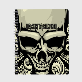 Тетрадь с принтом Iron Maiden в Тюмени, 100% бумага | 48 листов, плотность листов — 60 г/м2, плотность картонной обложки — 250 г/м2. Листы скреплены сбоку удобной пружинной спиралью. Уголки страниц и обложки скругленные. Цвет линий — светло-серый
 | 80s | hardrock | heavy | iron | maiden | metal | pop | steve harris | the final frontier | uk | айрон | группа | железная дева | метал | мэйден | хеви