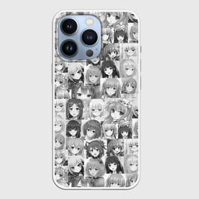 Чехол для iPhone 13 Pro с принтом MANY FACES OF ANIME GIRLS monochrome в Тюмени,  |  | Тематика изображения на принте: anime | аниме | арт | девушки | манга | мультик | мультфильм | тян