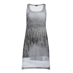 Платье-майка 3D с принтом Зимняя природа в Тюмени, 100% полиэстер | полуприлегающий силуэт, широкие бретели, круглый вырез горловины, удлиненный подол сзади. | winter | белый | зима | искусство | лес | природа | снег | снежная | текстура | текстуры