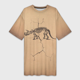 Платье-футболка 3D с принтом Triceratops skeleton в Тюмени,  |  | dinosaur | extinct | primal | skeleton | triceratops | вымерший | динозавр | первобытный | скелет | трицератопс