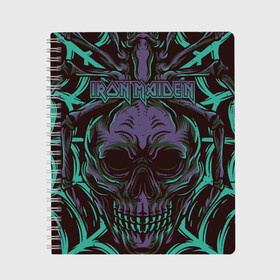 Тетрадь с принтом Iron Maiden в Тюмени, 100% бумага | 48 листов, плотность листов — 60 г/м2, плотность картонной обложки — 250 г/м2. Листы скреплены сбоку удобной пружинной спиралью. Уголки страниц и обложки скругленные. Цвет линий — светло-серый
 | 80s | hardrock | heavy | iron | maiden | metal | pop | steve harris | the final frontier | uk | айрон | группа | железная дева | метал | мэйден | хеви
