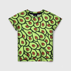 Детская футболка 3D с принтом АВОКАДО в Тюмени, 100% гипоаллергенный полиэфир | прямой крой, круглый вырез горловины, длина до линии бедер, чуть спущенное плечо, ткань немного тянется | Тематика изображения на принте: avocado | food | fruit | vegan | vegetarian | авокадо | веган | вегетарианство | еда | фрукты