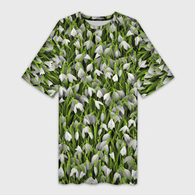 Платье-футболка 3D с принтом Подснежники в Тюмени,  |  | Тематика изображения на принте: 8 марта | букет | весенний | весна | клумба | паттерн | подарок | подснежник | растение | цветочный | цветы. цветок